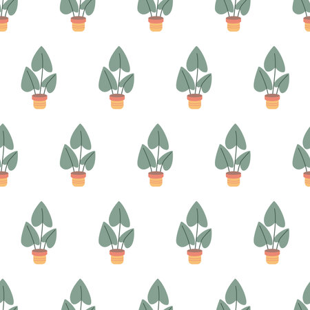 colorful seamless pattern with beautiful houseplants. Flat cartoon vector illustration.のイラスト素材