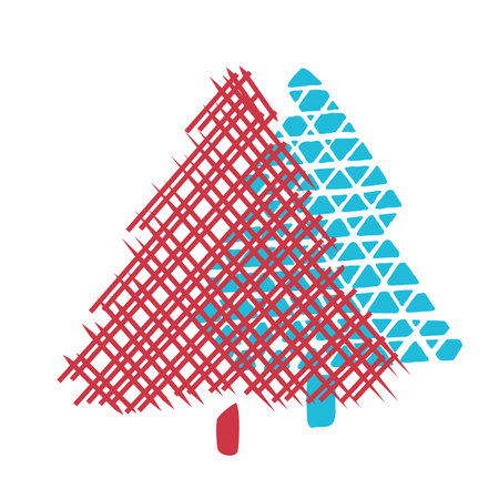 Hand drawn icon vector cartoon pine tree. Christmas tree and New Year, greeting cards. Isolated vector for holiday backgrounds, flyer, invitation, banner, design cards, scrapbookingのイラスト素材