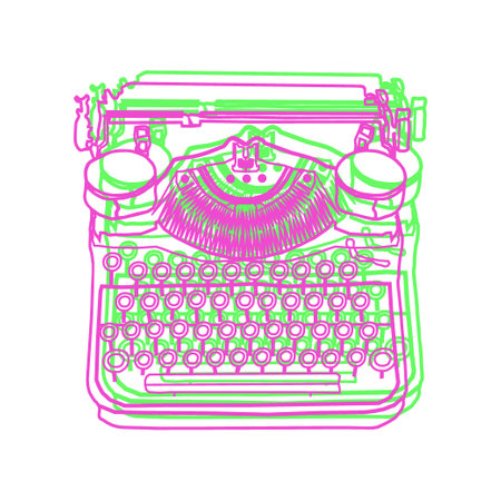 Hand drawn typewriter line drawing black and white sketch. Vintage vector retro illustrations, inspire writers, screenwriters, copywriters and other creative peopleのイラスト素材