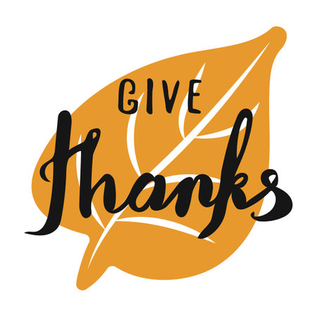 Vintage Thanksgiving Sign Hand Lettering Vector Give Thanks typography and calligraphy with leaves and wreathのイラスト素材