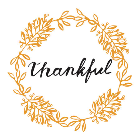 Vintage Thanksgiving Sign Hand Lettering Vector Give Thanks typography and calligraphy with leaves and wreathのイラスト素材