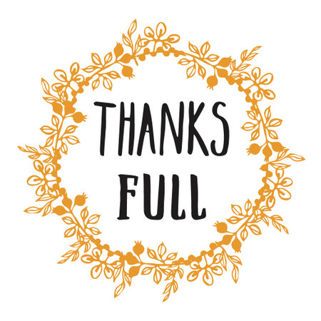 Vintage Thanksgiving Sign Hand Lettering Vector Give Thanks typography and calligraphy with leaves and wreathのイラスト素材