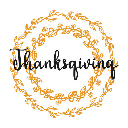 Vintage Thanksgiving Sign Hand Lettering Vector Give Thanks typography and calligraphy with leaves and wreathのイラスト素材