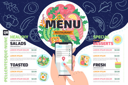 Healthy Restaurant menu vector template Vegan Meal Food Delivery Flyer Pamphlet brochure design.のイラスト素材