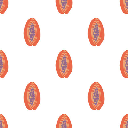 Seamless pattern with Papaya fresh organic fruit. Summer berries delicious tasty pattern. Retro summer backgrounds.のイラスト素材