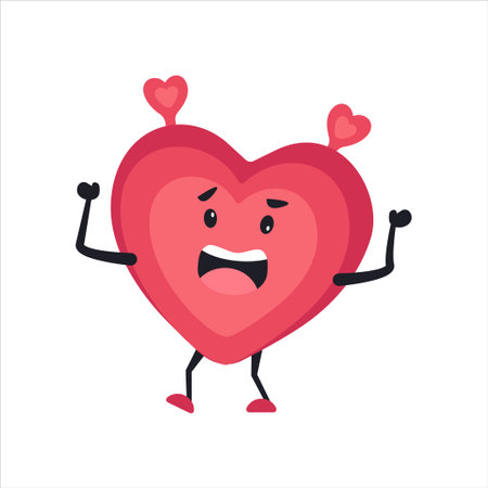 Cute Heart Character Emotion Cartoon Adorable Mascot. Vector illustration for Valentines Day designs, love-themed projects, and emotional content.のイラスト素材