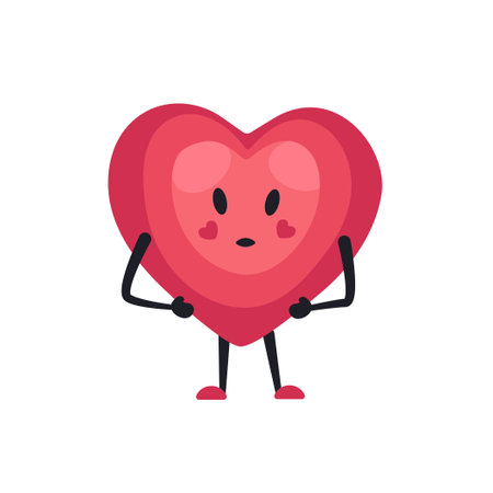 Cute Heart Character Emotion Cartoon Adorable Mascot. Vector illustration for Valentines Day designs, love-themed projects, and emotional content.のイラスト素材