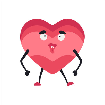 Cute Heart Character Emotion Cartoon Adorable Mascot. Vector illustration for Valentines Day designs, love-themed projects, and emotional content.のイラスト素材