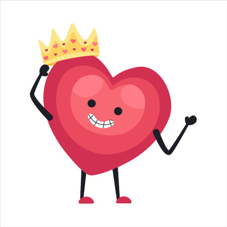 Cute Heart Character Emotion Cartoon Adorable Mascot. Vector illustration for Valentines Day designs, love-themed projects, and emotional content.のイラスト素材