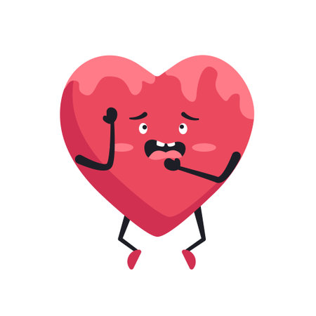 Cute Heart Character Emotion Cartoon Adorable Mascot. Vector illustration for Valentines Day designs, love-themed projects, and emotional content.のイラスト素材