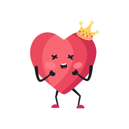 Cute Heart Character Emotion Cartoon Adorable Mascot. Vector illustration for Valentines Day designs, love-themed projects, and emotional content.のイラスト素材