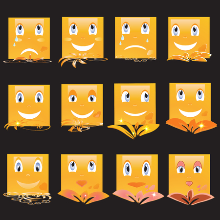 Cheerful, happy and sad emotions on black background.のイラスト素材