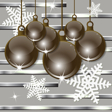 Christmas festive balls with snowflakes on a horizontal striped background. Vector illustration.のイラスト素材