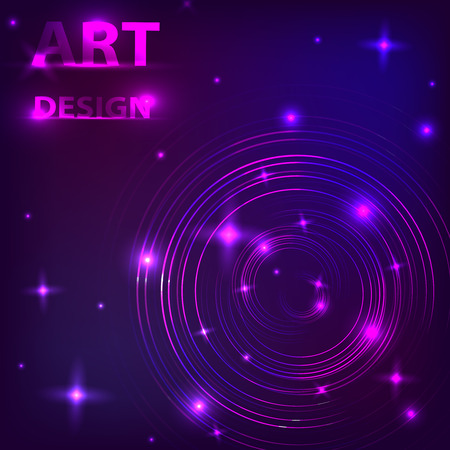 The effect of the magical shine of glowing neon rings on a dark background. Music design. Vector illustration.のイラスト素材