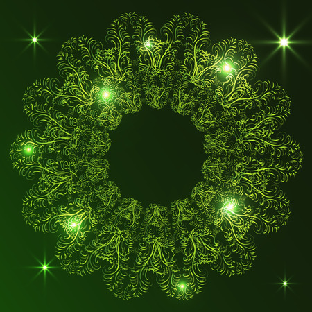 Elegant ornament on a dark background. Inner light, sparks. Stylish decorative design. Vector illustration.のイラスト素材