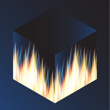 Flame of fire on the edges of a dark cube. Vector illustration.のイラスト素材
