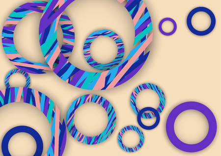 Bright abstract background. Colored rings with textured stripes with soft shadow on a light background. Design for advertising, website, banners and posters.のイラスト素材