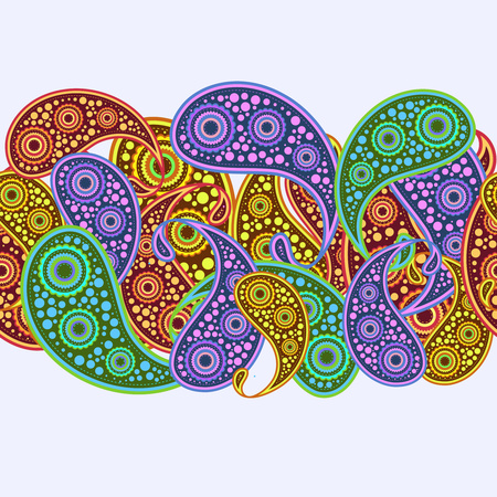 Seamless print pattern. Drawn with flowers and traditional paisley elements on a light background. Vector illustrationのイラスト素材