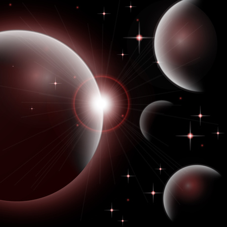 Galaxy background Universe with planets and bright stars. Cosmic abstract vector illustration for your design.のイラスト素材
