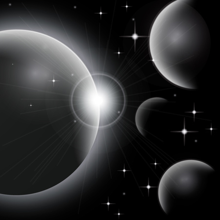 Galaxy background Universe with planets and bright stars. Cosmic abstract vector illustration for your design.のイラスト素材