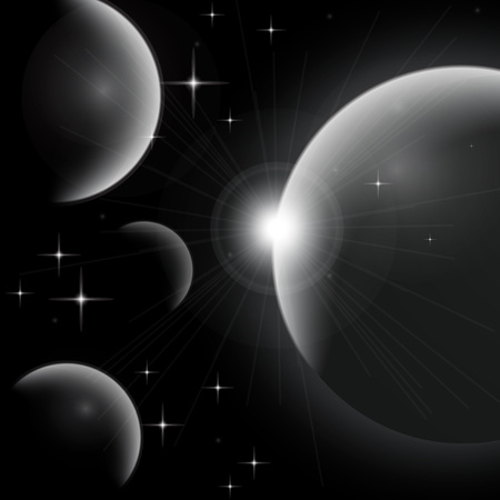 Galaxy background Universe with planets and bright stars. Cosmic abstract vector illustration for your design.のイラスト素材