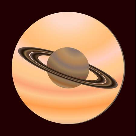 The icon of the planet Saturn view from the porthole. Space design. Vector illustration in flat style.のイラスト素材