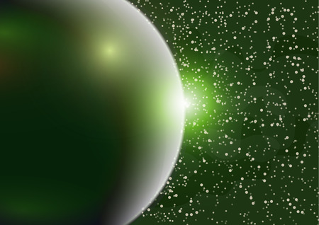 Abstract universe with planets and bright stars. Effects of halo light on a dark background, flashes of light. Vector space illustration.のイラスト素材