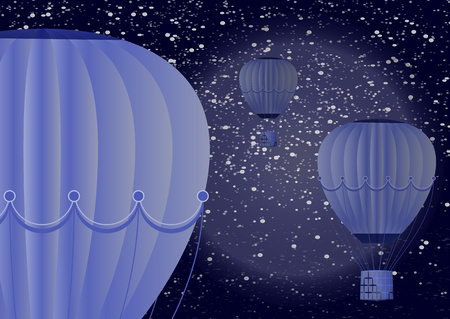 Large balloon on a dark night cosmic background with planets and bright stars. Fantasy. Vector illustrationのイラスト素材