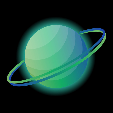 Glowing planet of Saturn on a black background. Planet with rings for your design. Vector illustration.のイラスト素材