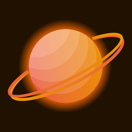 Glowing planet of Saturn on a black background. Planet with rings for your design. Vector illustration.のイラスト素材