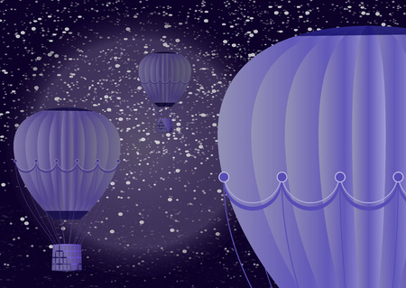 Large balloon on a dark night cosmic background with planets and bright stars. Fantasy. Vector illustrationのイラスト素材