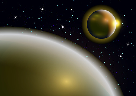 Fantastic background of outer space with planets, sky and stars. Vector illustration.のイラスト素材