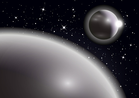 Fantastic background of outer space with planets, sky and stars. Vector illustration.のイラスト素材