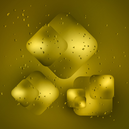 Geometric shapes square and rhombus on a colored background. Volume, bright colors, glare, sparkling particles, mesh. Abstract background for your design. Modern vector illustration.のイラスト素材