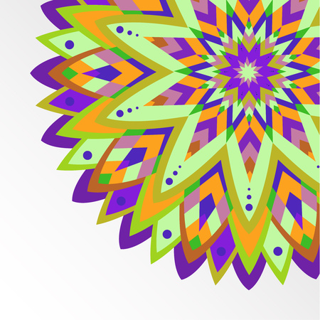 Bright colorful background with oriental ornaments of mandalas on a gray background. Template for any surface, for cards, invitations, banners, flyers. Vector illustration.のイラスト素材