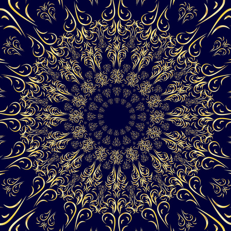 Oriental floral ornament, mandala on a dark blue background for your design. Vector illustration.のイラスト素材