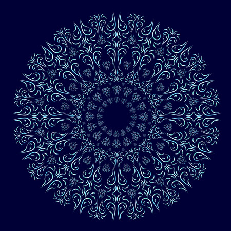 Oriental floral ornament, mandala on a dark blue background for your design. Vector illustration.のイラスト素材