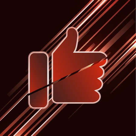 Thumb up icon, like icon on background with bright colored stripes. Vector illustration for your creative design.のイラスト素材