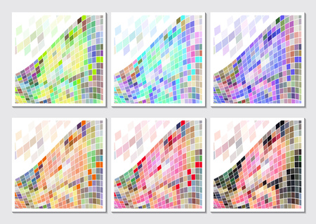 Set of tiles from abstract composition with a wavy mosaic on a white background. Bright and pastel colors. Vector illustration for your design.のイラスト素材