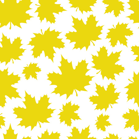 Abstract background from a variety of bright maple leaves on a white background. Seamless pattern. Stylish modern design for fabric, textiles, flyers, posters, flyers, banners. Vector illustrationのイラスト素材