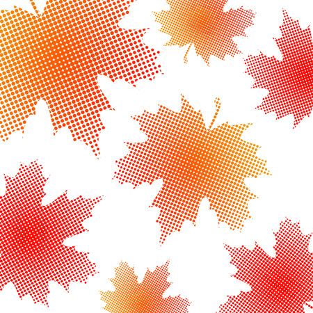 Bright maple leaves from small halftone circles on a white background. Template for banner and advertising, flyer, business card. Vector illustration for your design.のイラスト素材