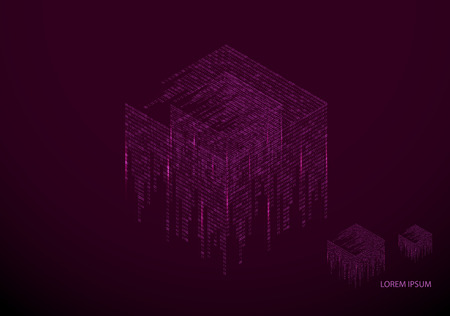 Abstract texture with the encoding symbols of the numbers 1 and 0, placed on the sides of the cube. Digital technology. Modern design element vector. - Vector graphicsのイラスト素材