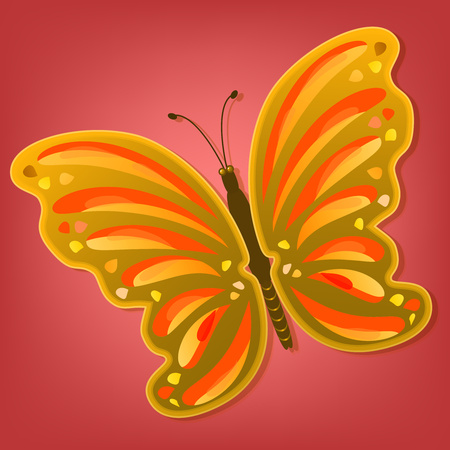 Beautiful colorful abstract butterfly with a shadow on a colored background. Vector illustrationのイラスト素材