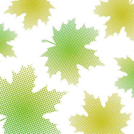 Bright maple leaves from small halftone circles on a white background. Template for banner and advertising, flyer, business card. Vector illustration for your design.のイラスト素材