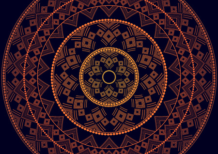 Mandala is an isolated graphic element. Oriental ornament geometric pattern. Stylized floral round decor. Abstract line art for creative business card, logo, badge, emblem. Prints for textiles, beach mats, yoga.のイラスト素材