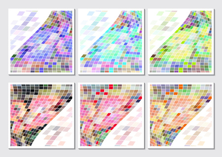 Set of tiles from abstract composition with a wavy mosaic on a white background. Bright and pastel colors. Vector illustration for your design.のイラスト素材