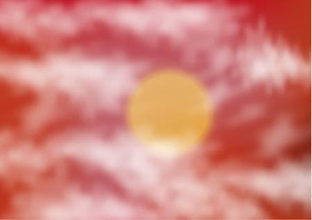 Nature landscape background orange sunset, realistic clouds, evening time. Vector illustration for your design.のイラスト素材
