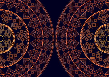 Mandala is an isolated graphic element. Oriental ornament geometric pattern. Stylized floral round decor. Abstract line art for creative business card, logo, badge, emblem. Prints for textiles, beach mats, yoga.のイラスト素材