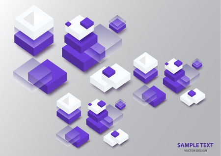 Blockchain concept banner. Isometric blocks, cubes connect with each other and form cryptochains. Vector abstract technology background for your design.のイラスト素材