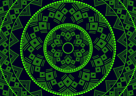 Mandala is an isolated graphic element. Oriental ornament geometric pattern. Stylized floral round decor. Abstract line art for creative business card, logo, badge, emblem. Prints for textiles, beach mats, yoga.のイラスト素材